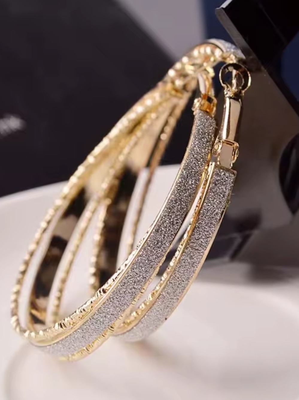 Gold-Tone Textured Hoop Earrings - Women's Jewelry